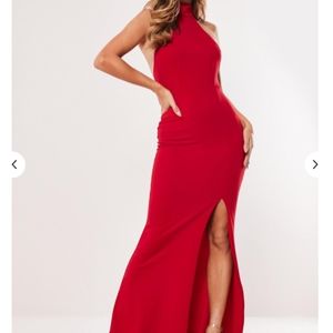 Red choker maxi dress
